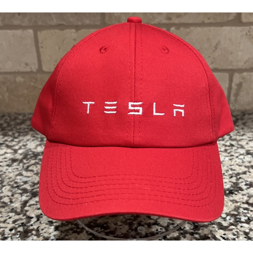 Tesla Strap Back Adjustable Cap Hat Red Embroidered Workmark
